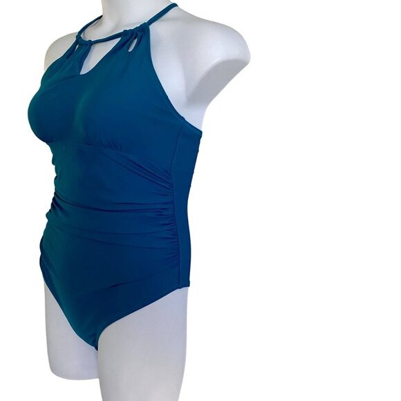 Cupshe Blue High Neck Cut Out One Piece Cross Back Straps Size Large NEW - Picture 4 of 9